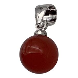 Natural Red Agate Bead Pendant 925 Sterling‎ Silver Round Shape For Necklace